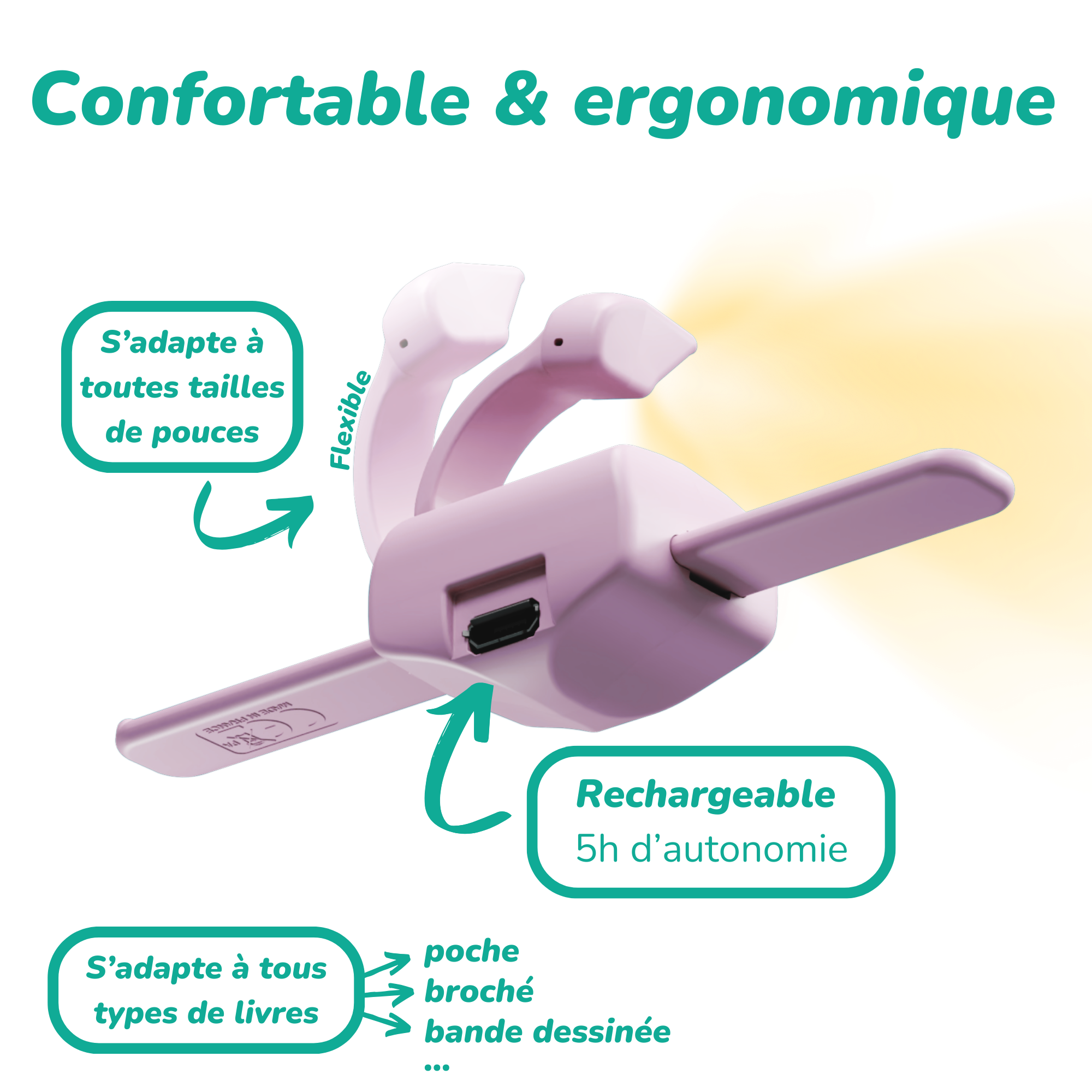 Lizia - La lampe de lecture 3-en-1 - Violette