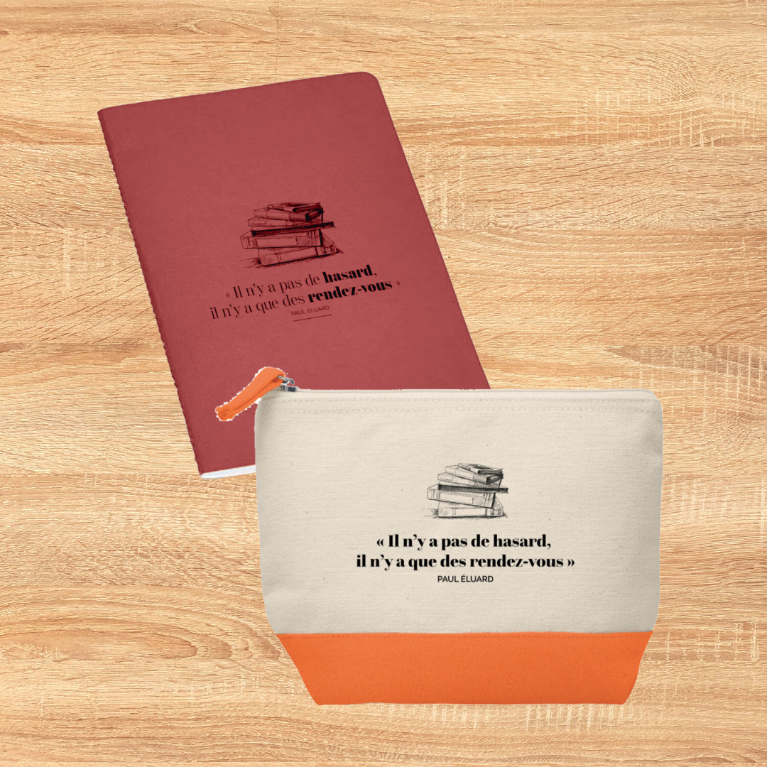 Le pack - Carnet et trousse en coton avec la citation de Paul Eluard