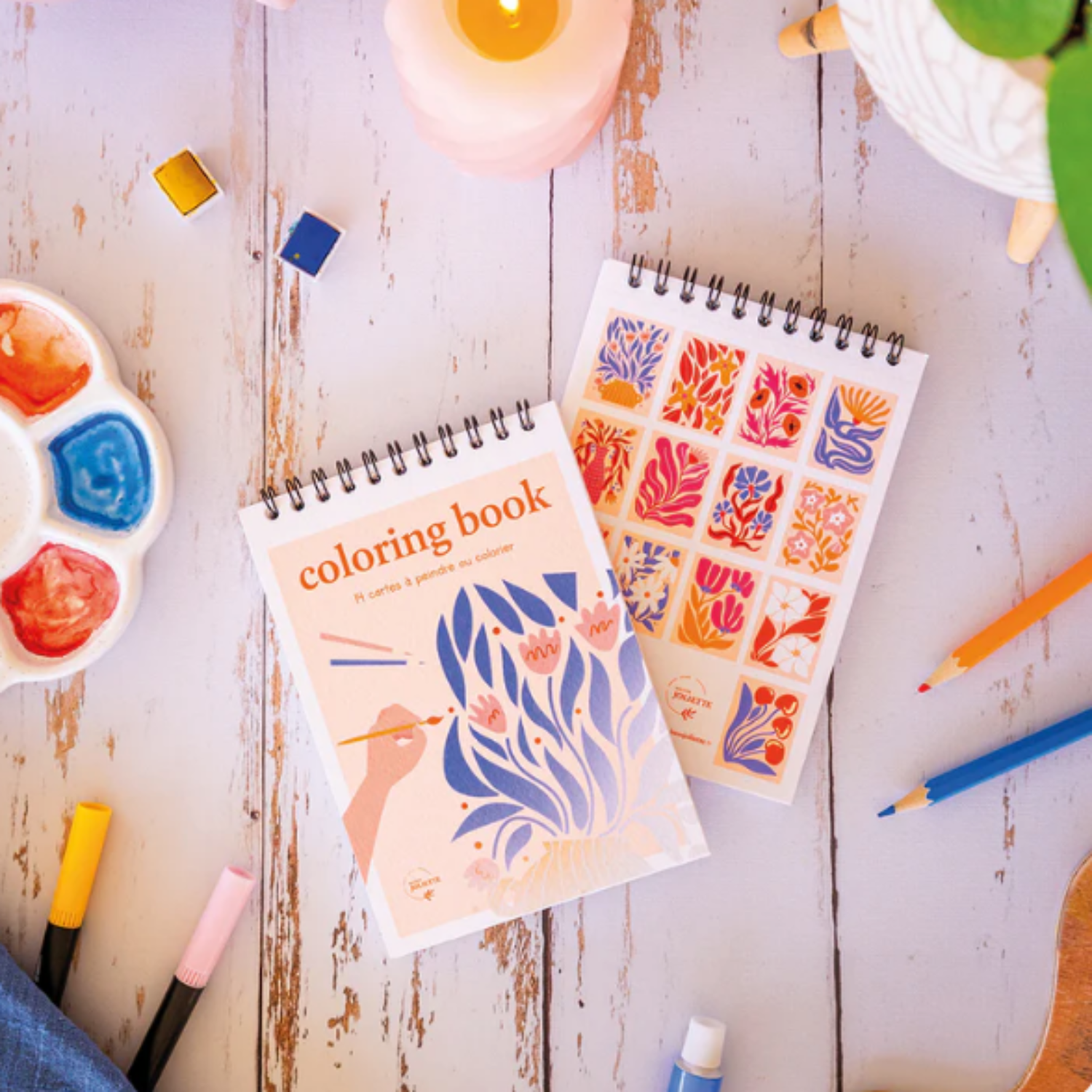 Carnet de coloriage Floral bleu et rose - Format A6