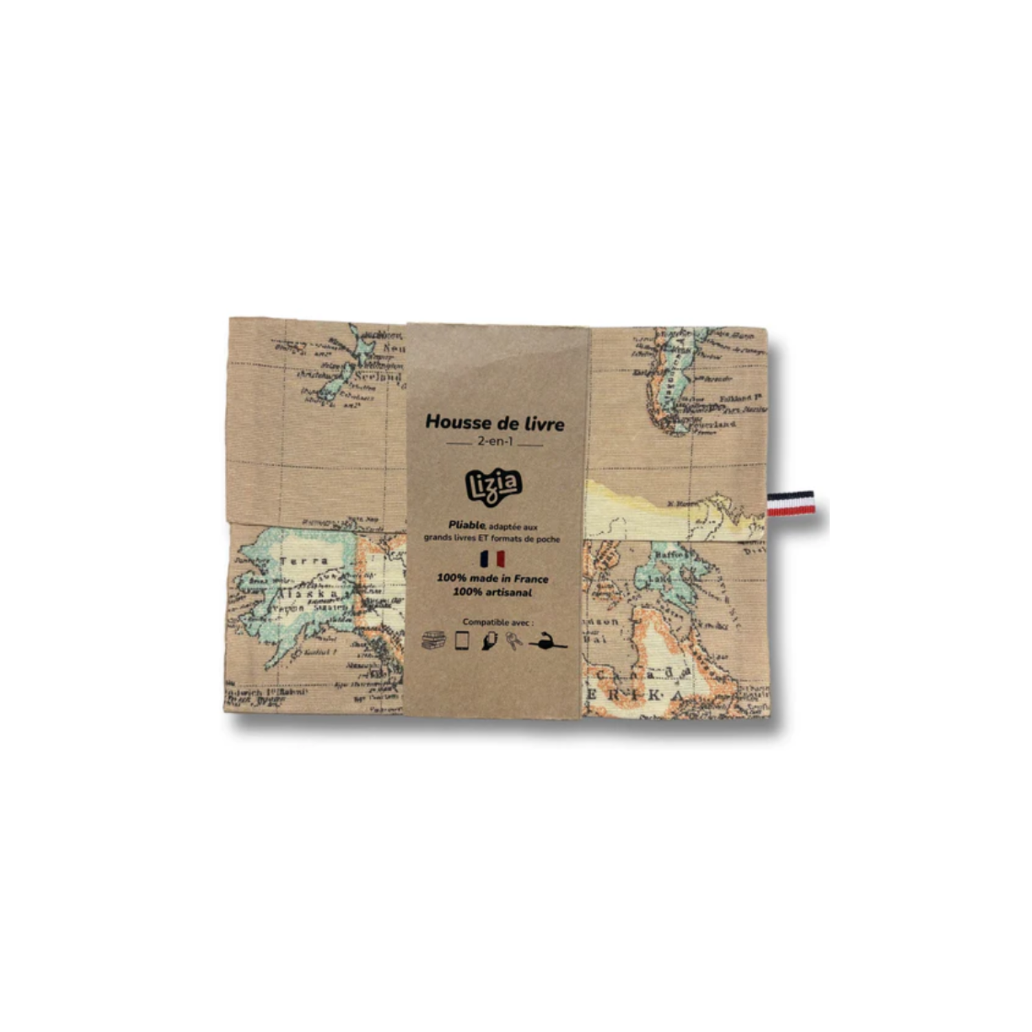 Lizia - Housse 2-en-1 pliable - Motif Carte du monde - Coloris marron