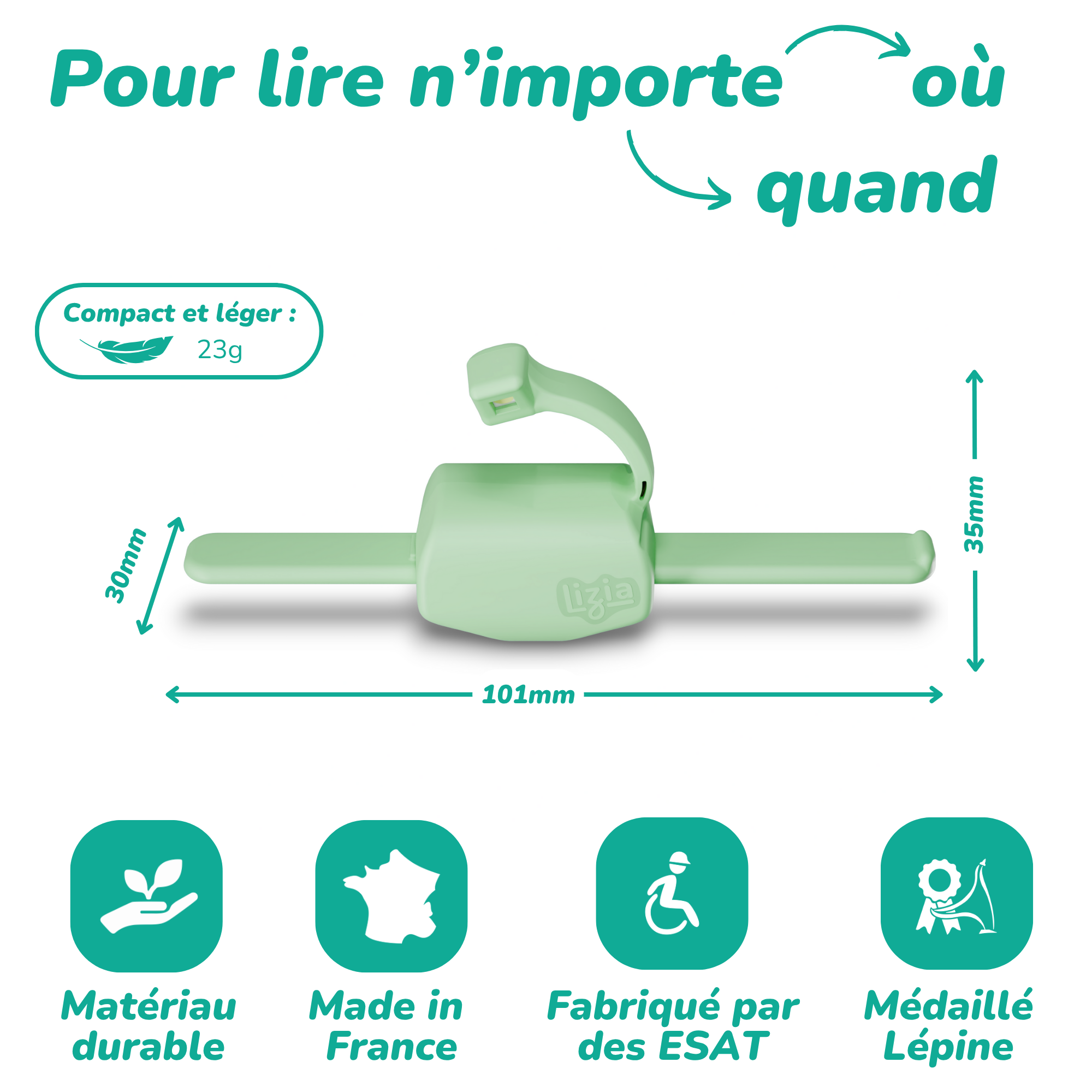 Lizia - La lampe de lecture 3-en-1 - Verte