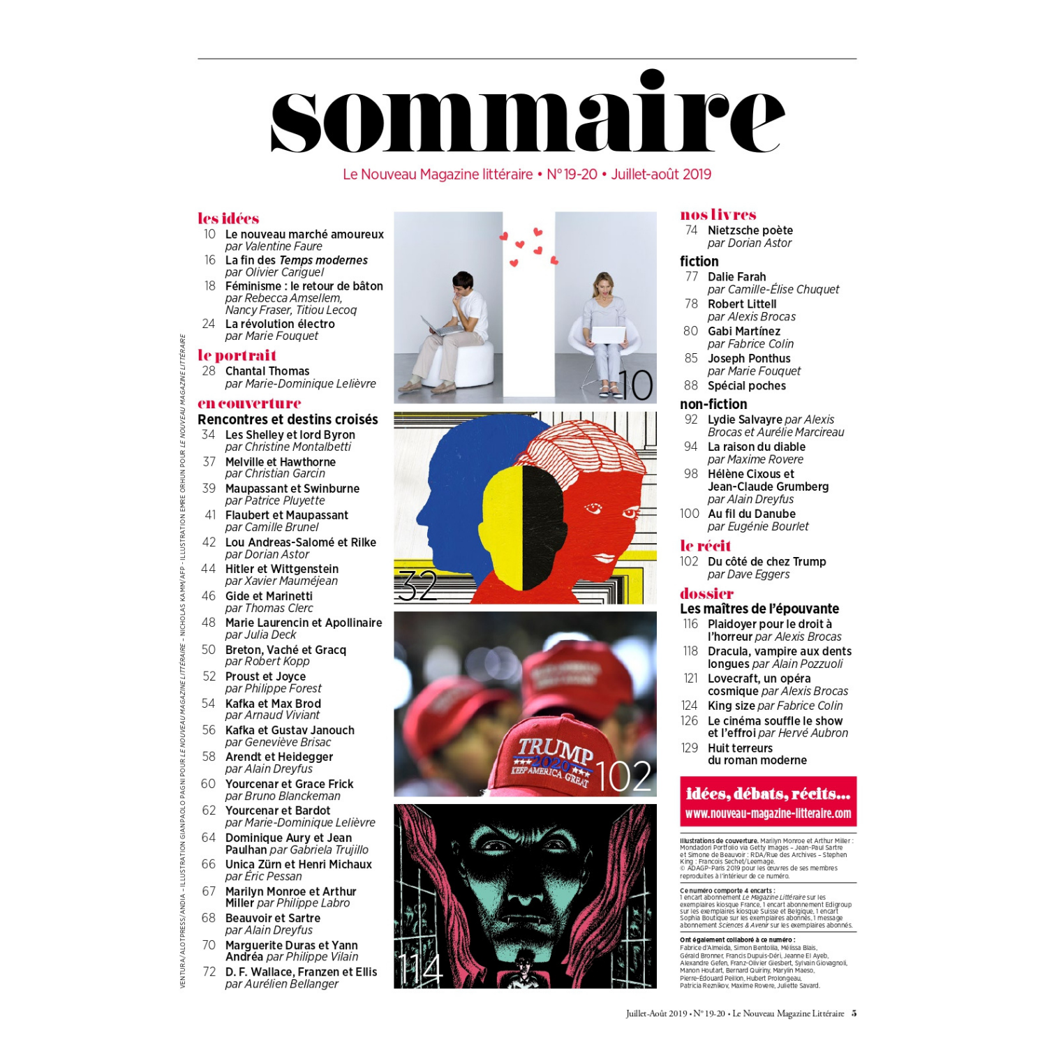 Nouveau Magazine Littéraire n°19 20 - Couples littéraires et destins croisés - juin 2019.