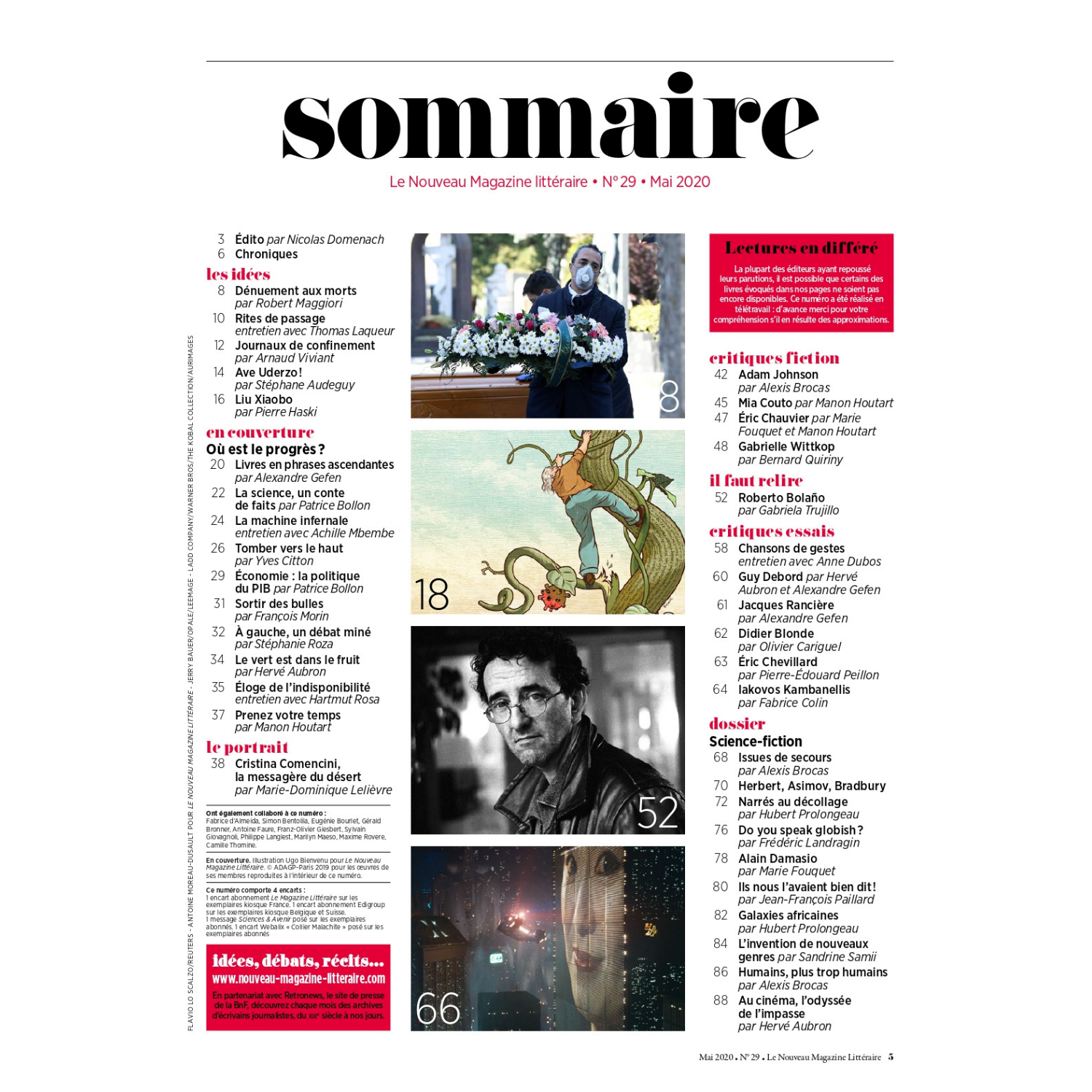 Nouveau Magazine Littéraire n°29 - Spécial science-fiction, tous nos avenirs possibles - avril 2020.