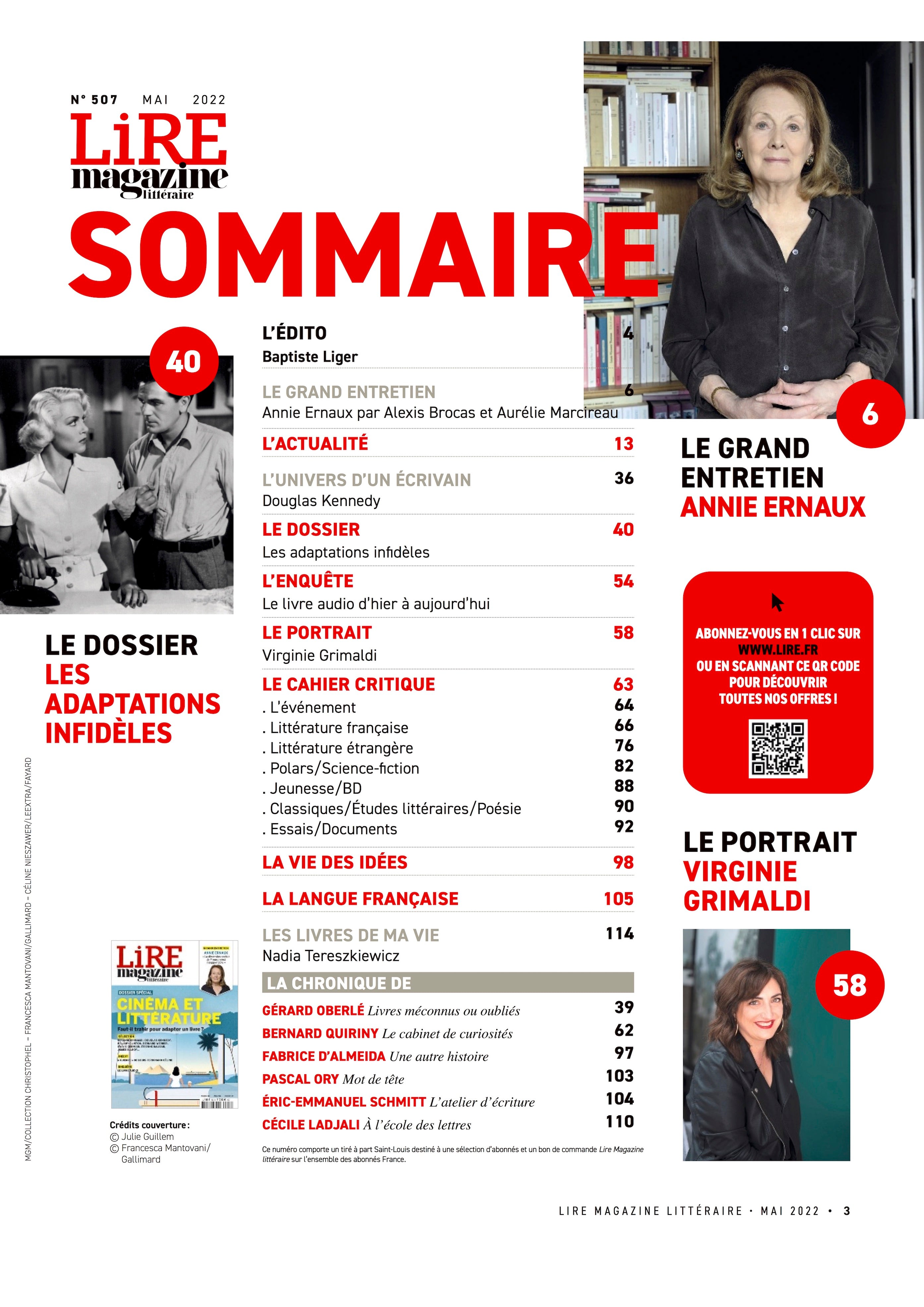 Lire Magazine Littéraire n°507 - Cinéma et littérature - Mai 2022