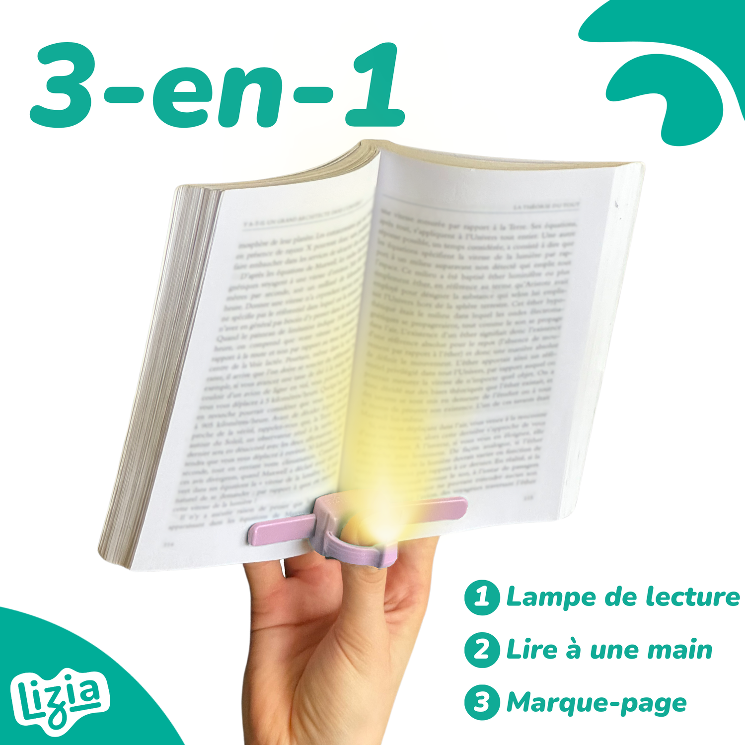 Lizia - La lampe de lecture 3-en-1 - Violette