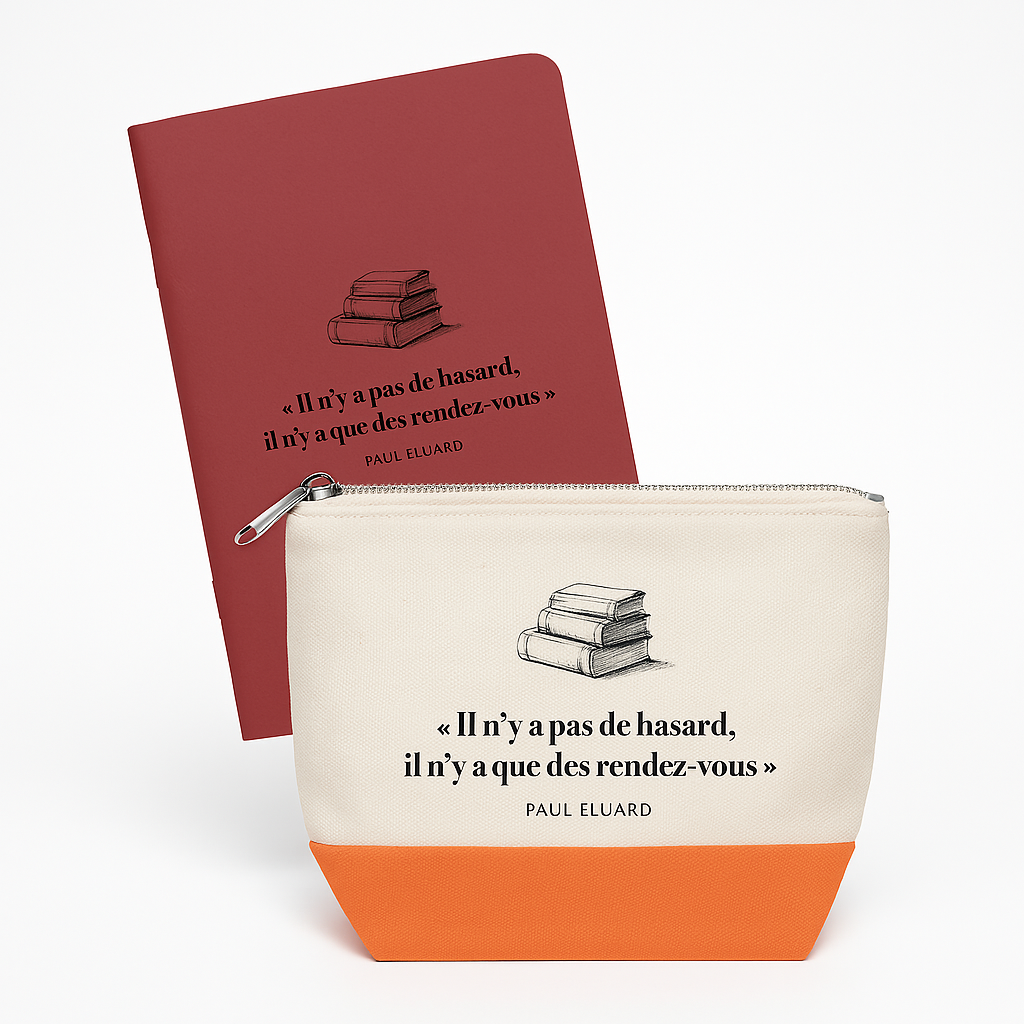 Le pack - Carnet et trousse en coton avec la citation de Paul Eluard