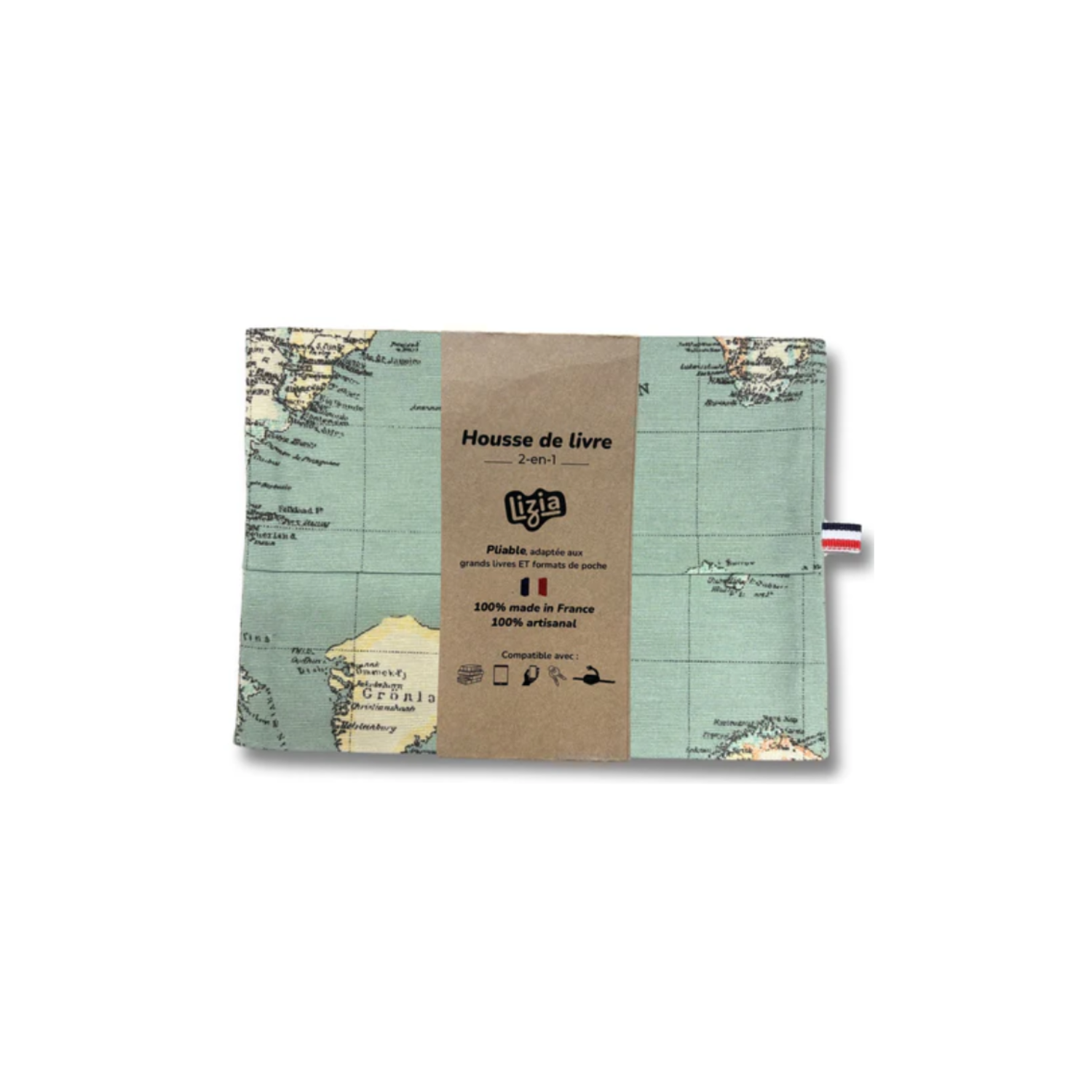 Lizia - Housse 2-en-1 pliable - Motif Carte du monde - Coloris bleu