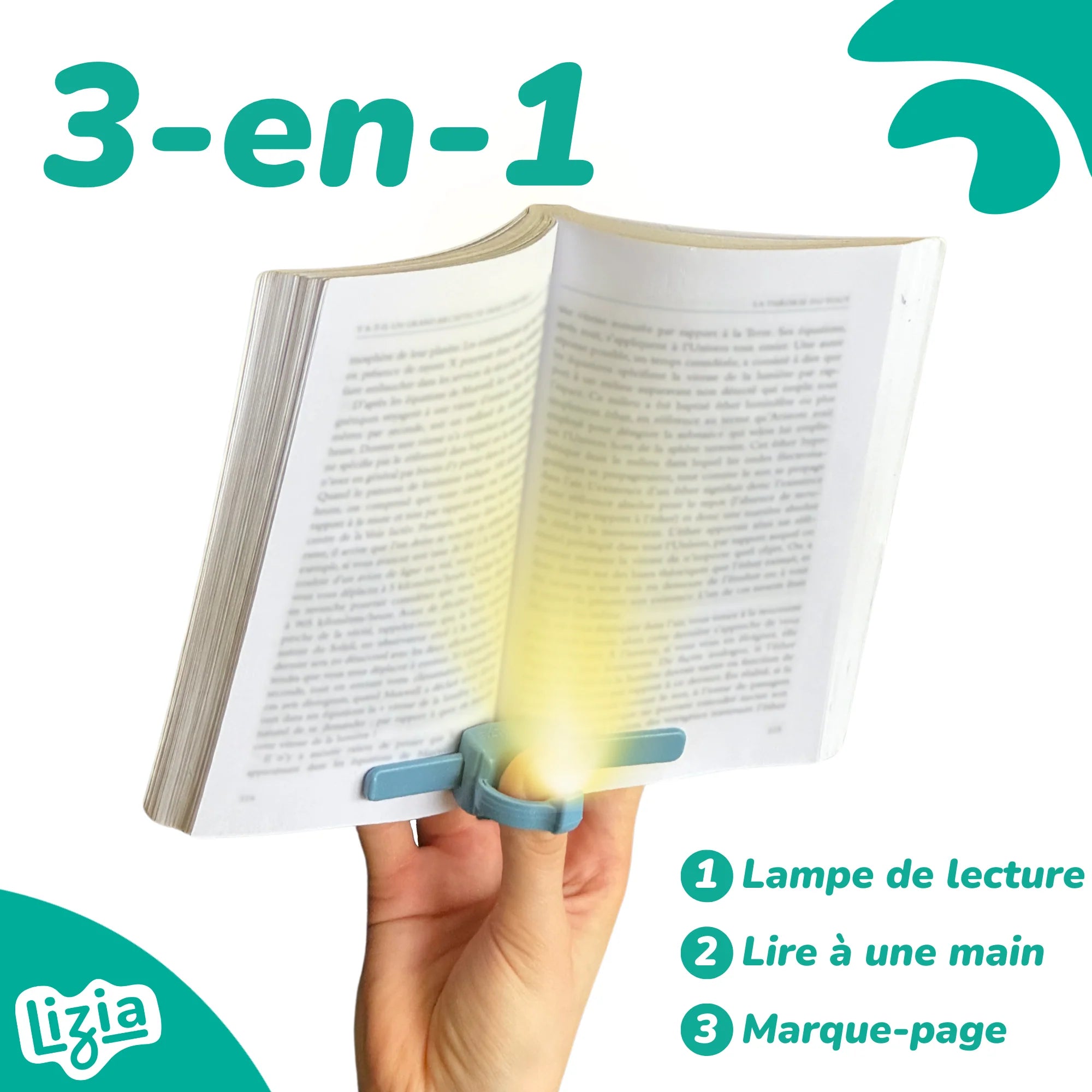 Lizia - La lampe de lecture 3-en-1 - Bleue