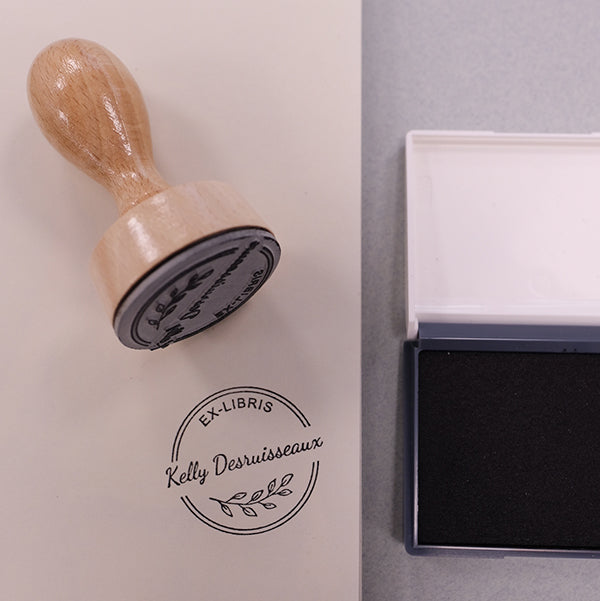 Tampon en bois ex-libris à personnaliser -  Modèle « Rameau »