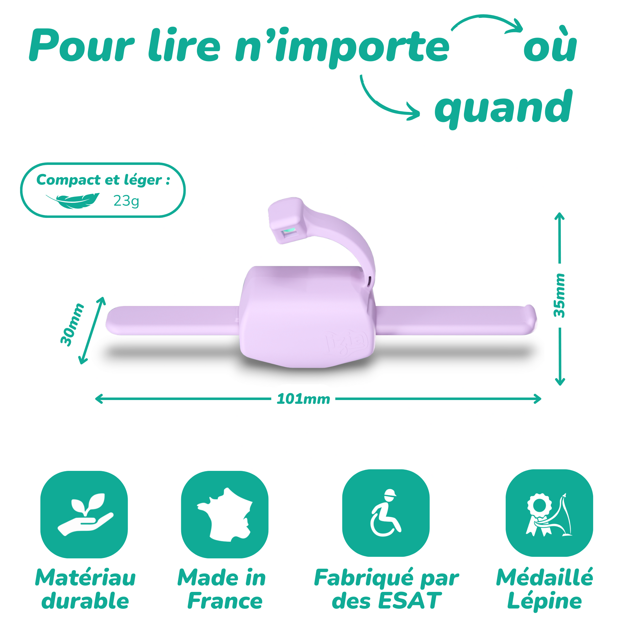 Lizia - La lampe de lecture 3-en-1 - Violette