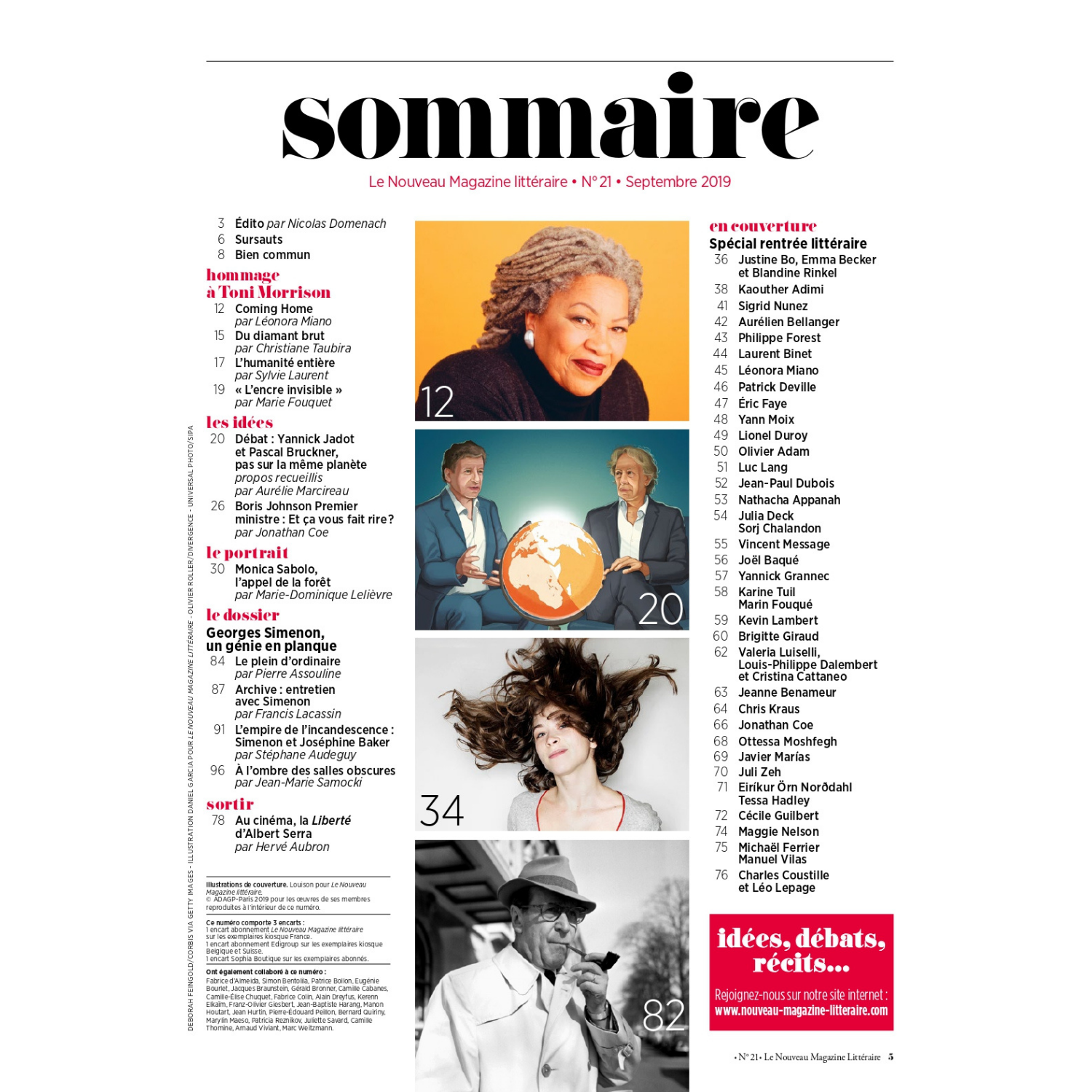 Nouveau Magazine Littéraire n°21 - Les romans de la rentrée, les autrices en grande forme - août 2019.
