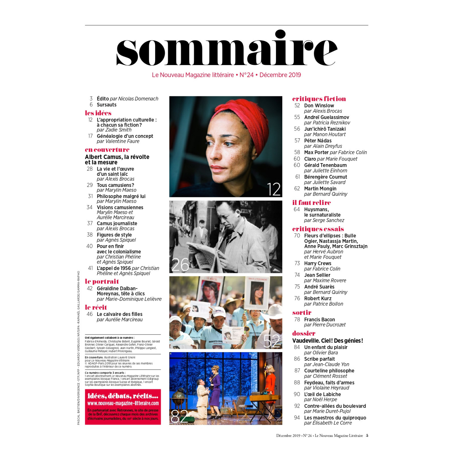 Nouveau Magazine Littéraire n°24 - Albert Camus, la révolte et la justice - novembre 2019.