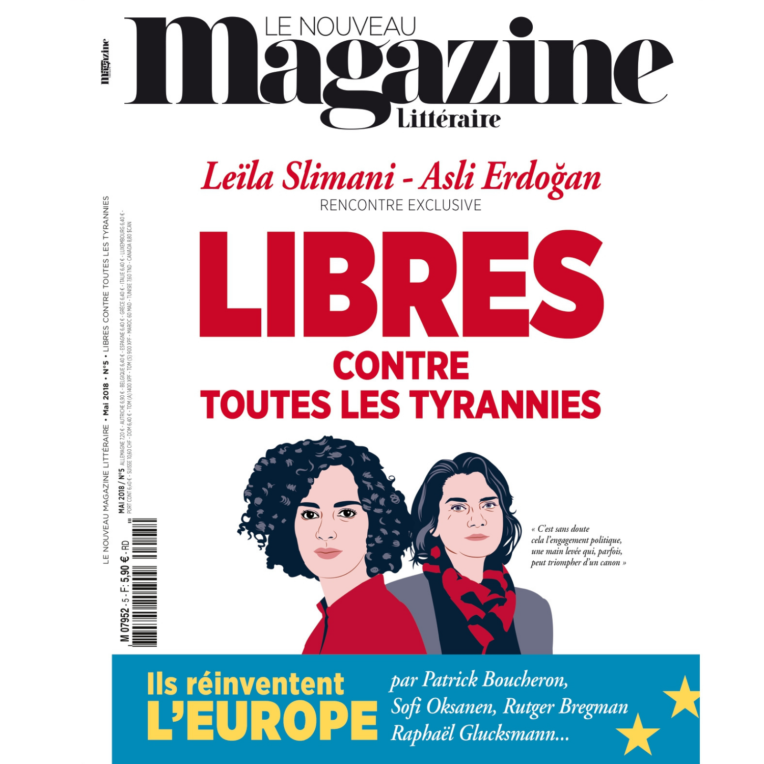 Nouveau Magazine Littéraire n°5 - Leïla Slimani, Asli Erdoğan, libres contre toutes les tyrannies - mai 2018.